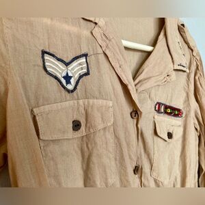 Magazine Military Style Button Down, Elasticated Waist & Roll Back Sleeves - S